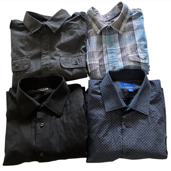 Bundle of 4 APT. 9 Men’s Button-Up Shirts – Black, Navy, Charcoal & Plaid Large - Picture 1 of 5
